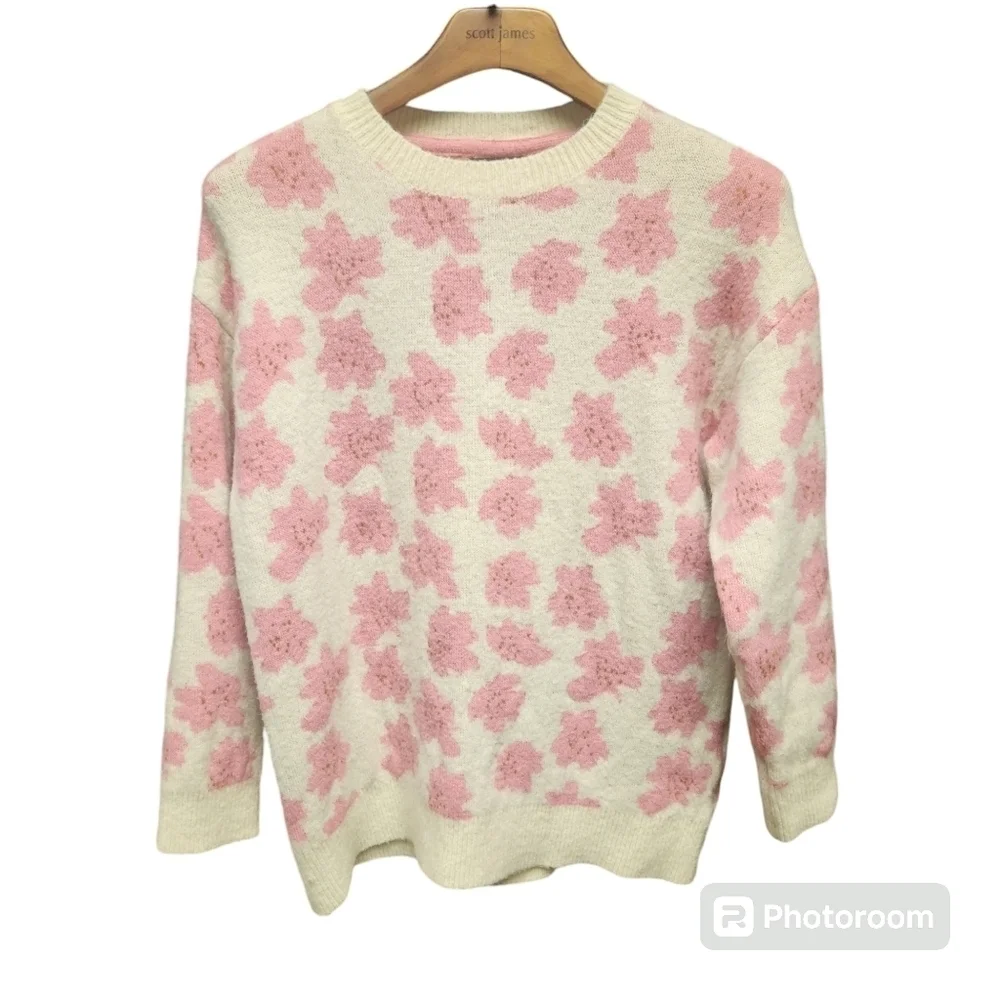 FRNCH Nikki Flower Print Sweater In Geranium Pink Sz.Sm